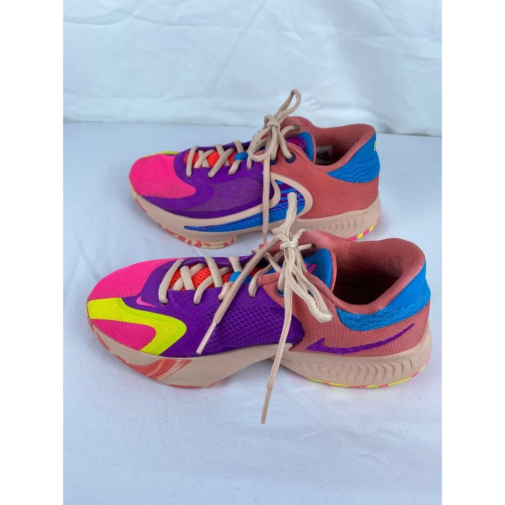 Nike Zoom Freak 4 Vivid Purple Pink Yellow GS DQ0553-500 5.5Y Kids Shoes